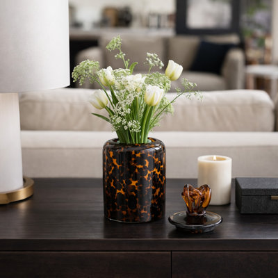 Fulga Decorative Apothecary Glass Table Vase with Knot Lid for Home Decor - Textured Speckled Flower Vase with Sculptural Accent for Living Room Display - 8"