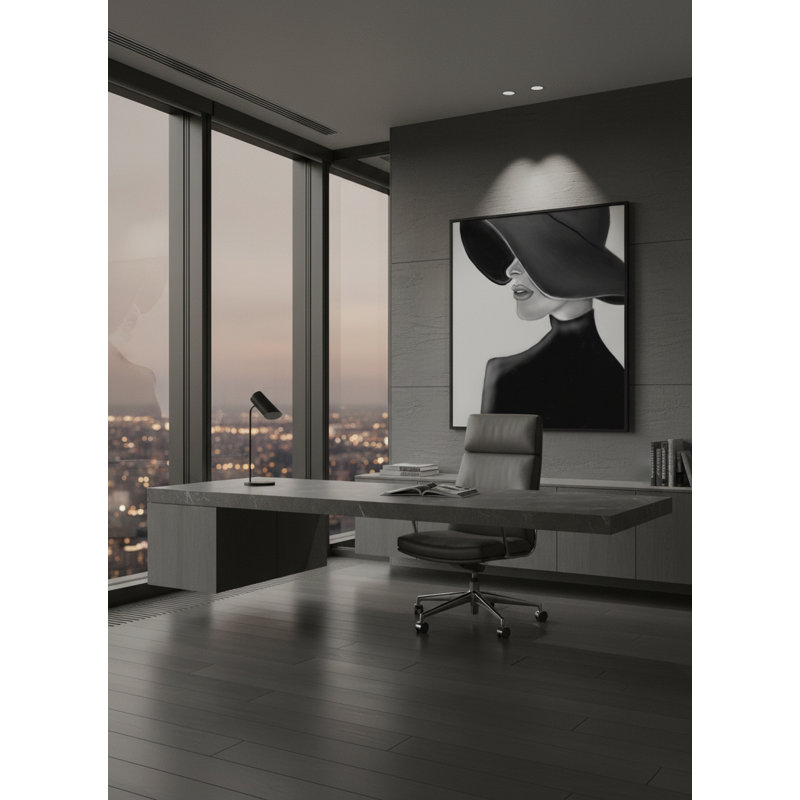 Veiled Silence Framed Canvas Wall Art by Kasian Art Studio - White Frame, Black