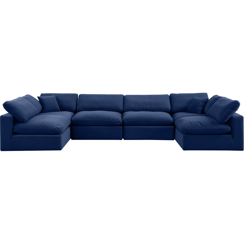 Canapé modulaire réversible en velours Hrannar, Velours bleu marine
