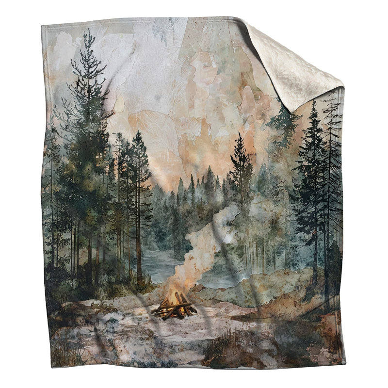 Forest Campfire Scene Blankets, 50in W x 60in H