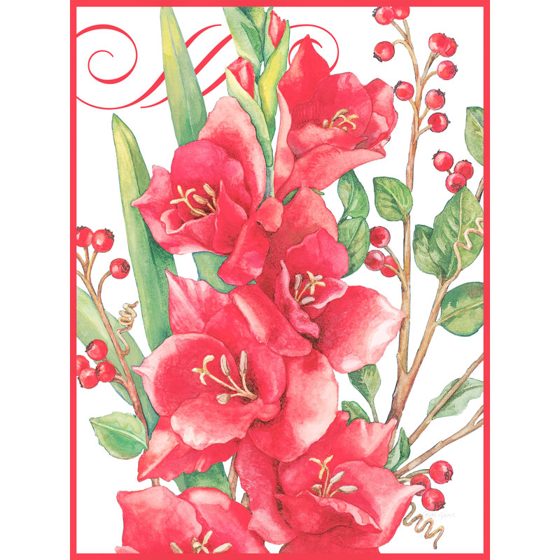 Floral, baies rouges, botanique, H 26 po x l 50 po x P 1,5 po