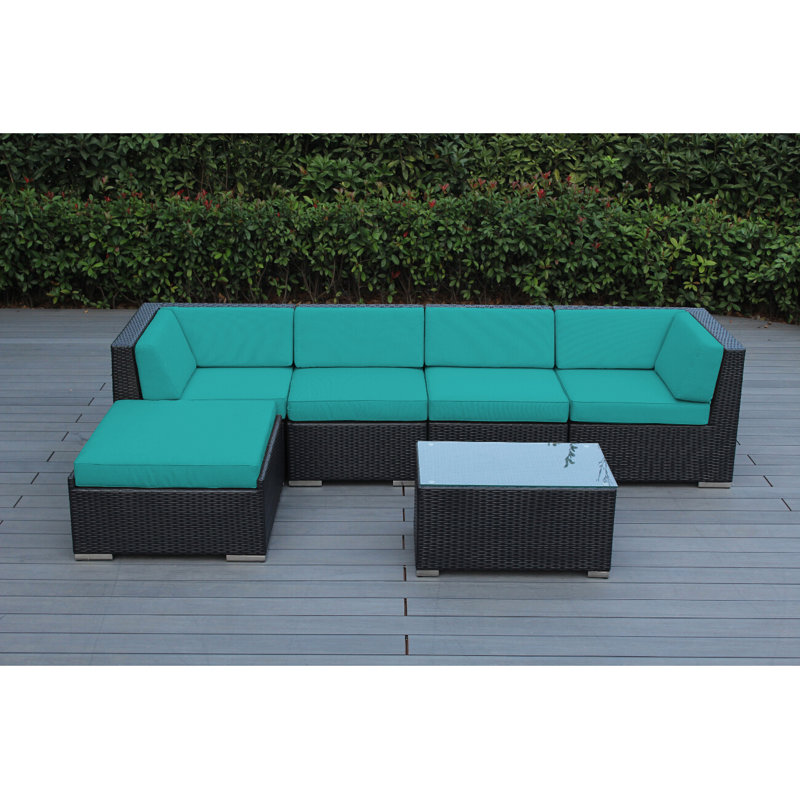 Billyjo Wicker 4 - Person Seating Group with Cushions - No Assembly, Canvas Aruba Sunbrella® Canvas, Mixed Brown