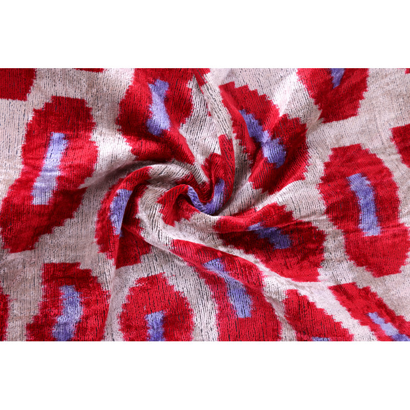 Coussin en velours fait à la main - motif ovale rouge, 16 x 24 po
