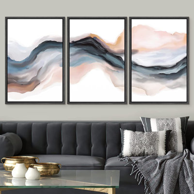 " Watercolor Ink Wave Smoke Landscape " 3 - Pieces
