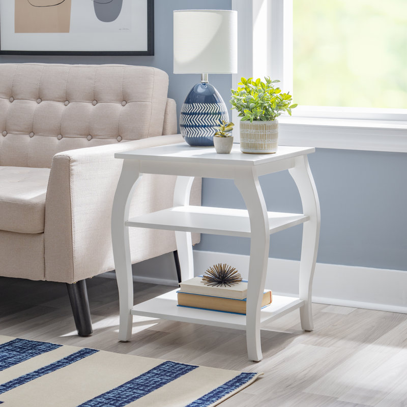Kystin Solid Wood 2-Shelf End Table With Storage, White