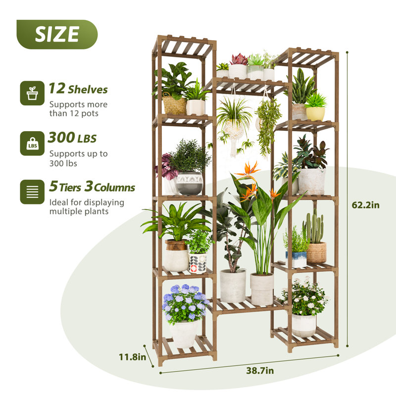 62-Inch 12-Tier Indoor Plant Stand with Grow Lights, Tall Plant Shelf for Living Room and Patio Display