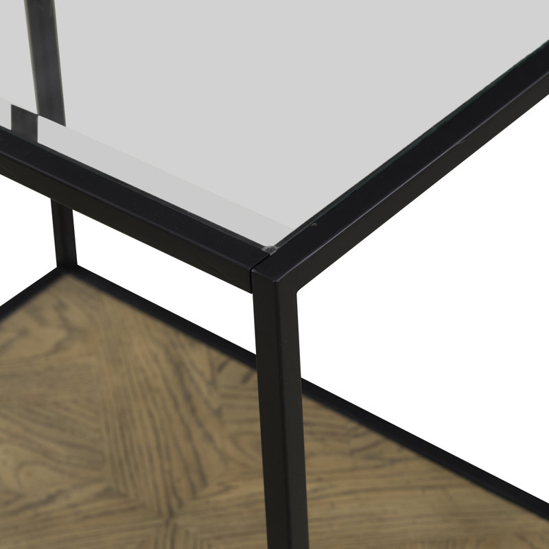 Jaylan Chairside Table w/ Tempered Glass Top & 1 Bottom Shelf