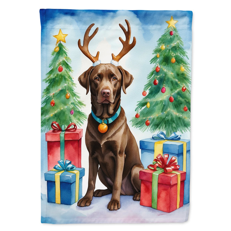 Drapeau de Noël renne de jardin, Labrador Retriever chocolat