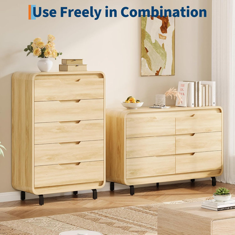 Comfortable Bedroom with 5 Drawers for Bedroom, Nursery, Living Room,Hallway, Tan