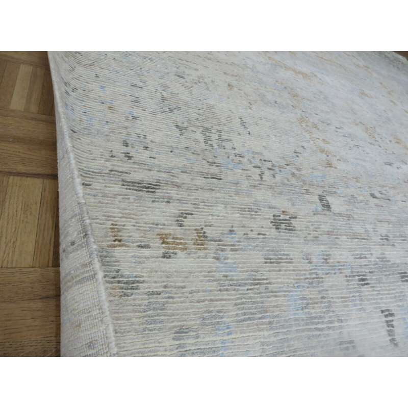 Tapis zone en laine gris/ivoire 8 pi 11 po x 11 pi en laine one-of-kind-noué la main Corben