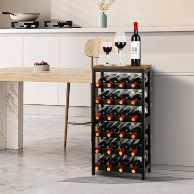 Porte-bouteilles de vin autoportant à 6 niveaux avec plateau de table en bambou