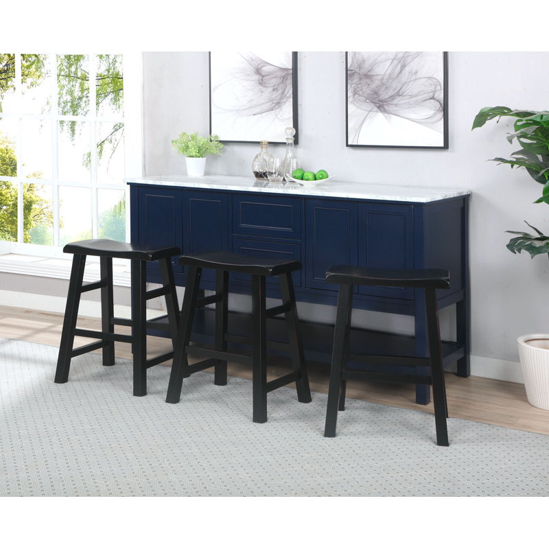 Messer Heavy-Duty Solid Hardwood Saddle Seat Kitchen Bar Stool & Counter Stool, 24", Black (Set of 3), 3, Black