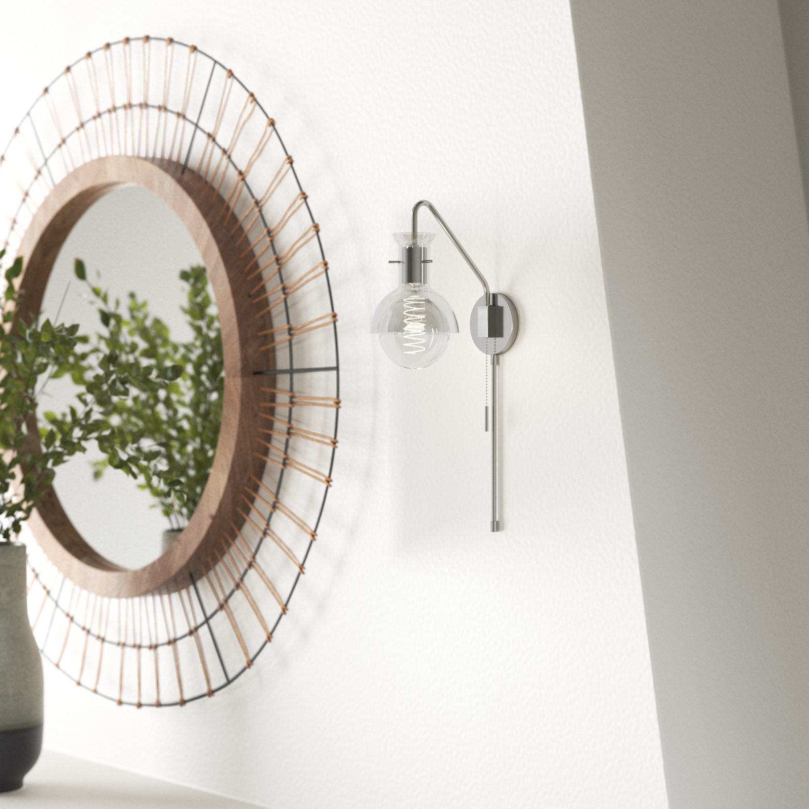 Luke Single Light Glass Dimmable Armed Sconce, Polished Nickel