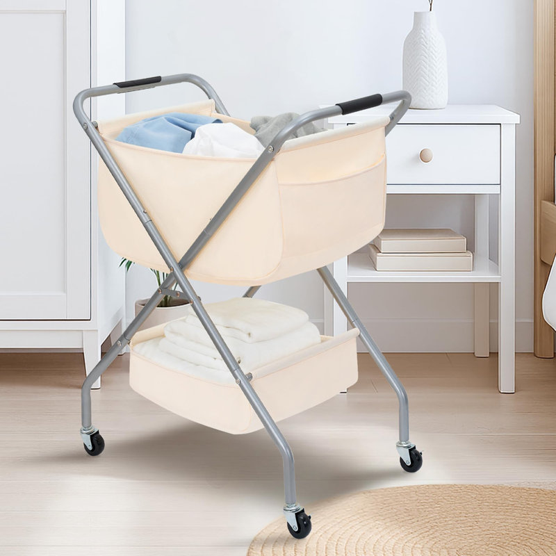 Collapsible Laundry Cart with Wheels, White