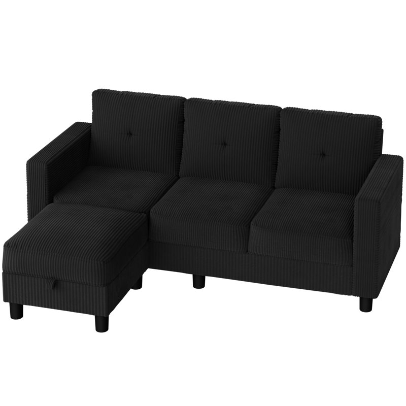  Degnan 76.4'' Upholstered Sofa Chaise, Black Corduroy