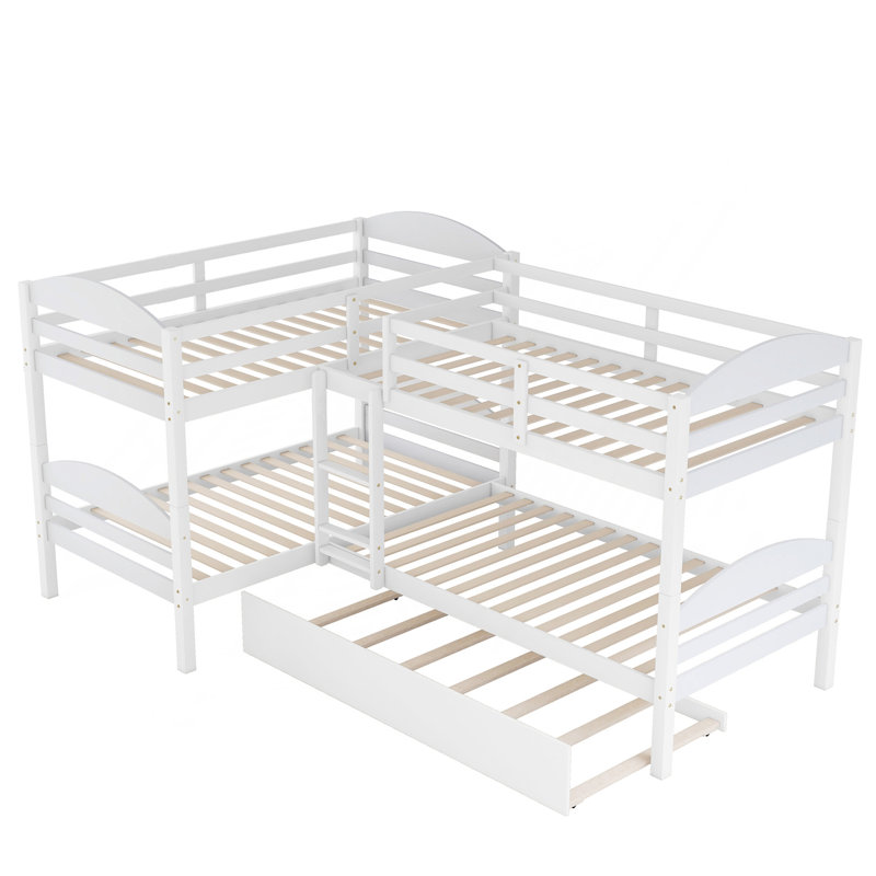 Lit simple superposé en forme de L avec lit gigogne - blanc