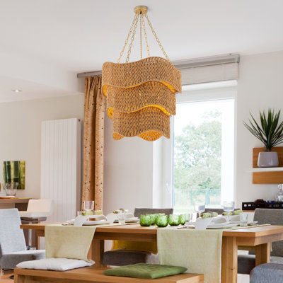 Mira 5-light 3 Tiers Handwoven Coastal Chandelier In Brass Braided Woven Shade 