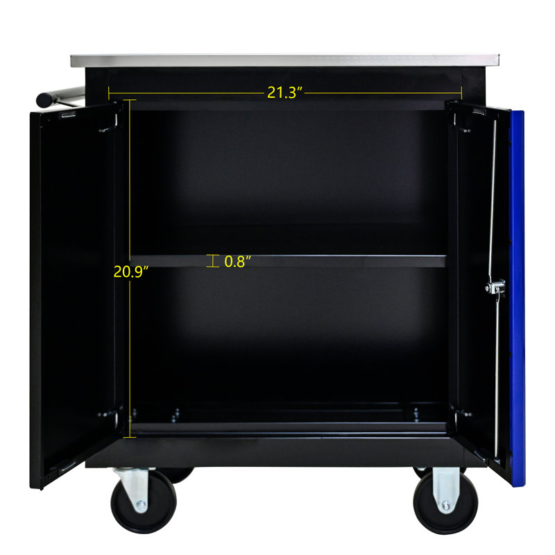 Armoire à outils 26,18 x 13,72 x 25,98 po avec surface à revêtement thermolaqué, porte à deux portes pour voiture multi, clapet de 20 mm et largeur de paquet de 15,16 po