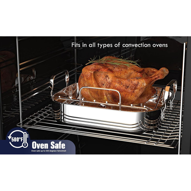 Stainless Steel 16x13 Roaster Pan with V-Shaped Rack