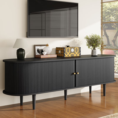 70" Mid Century Modern TV Stand With Jabbawy & Solid Wood Legs, Black