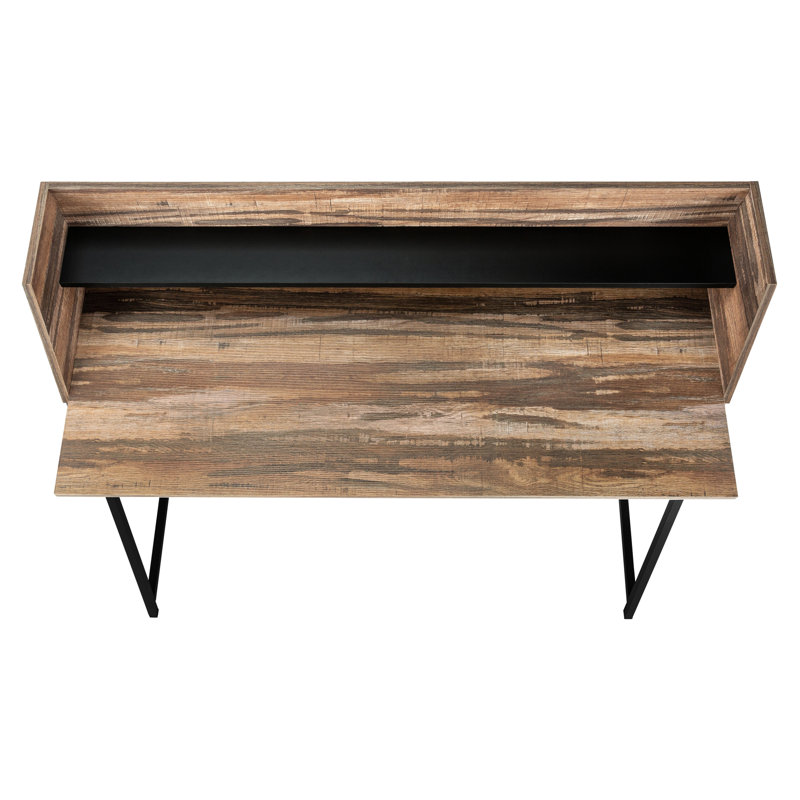 Structure de bureau d'ordinateur moderne, l 48 po, stratifié brun et métal noir, tablettes de rangement pour table contemporaine avec détails en métal