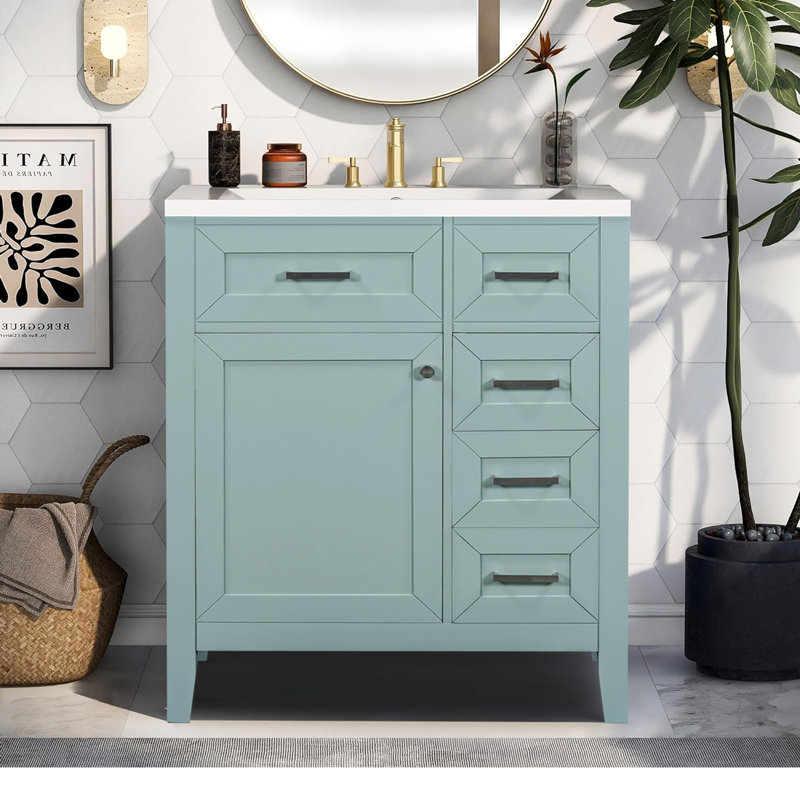 Meuble-lavabo 30 po avec lavabo en céramique, Vert