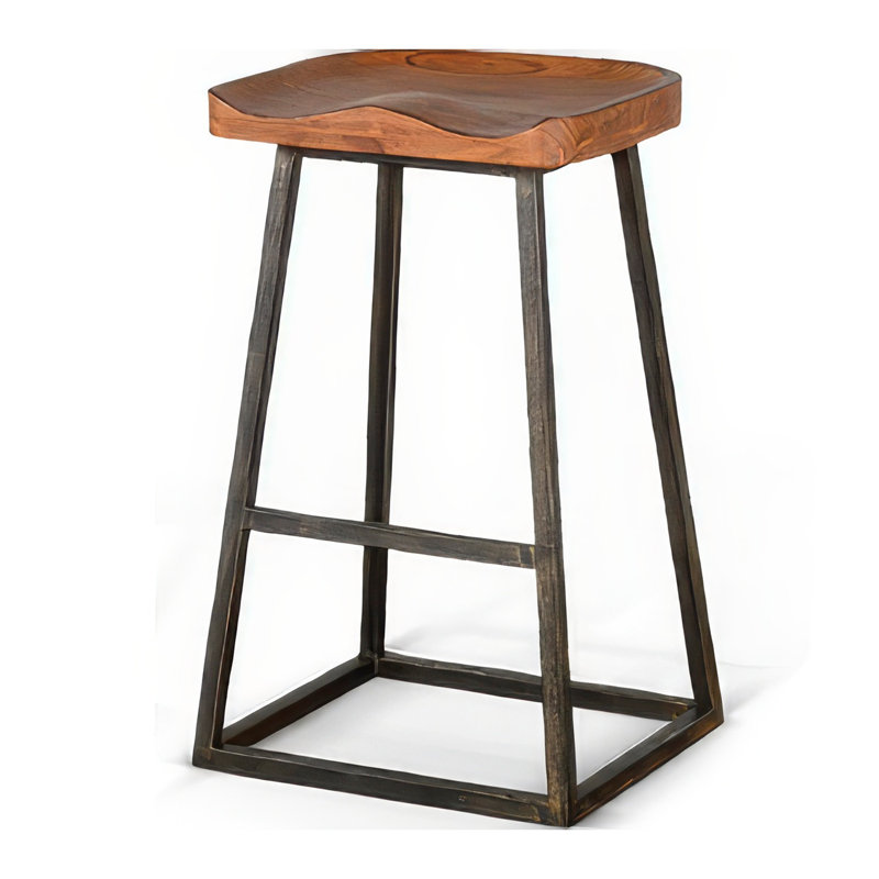 Ensemble de 2 tabourets de bar Marv, bois d'acajou à contour brun, métal noir