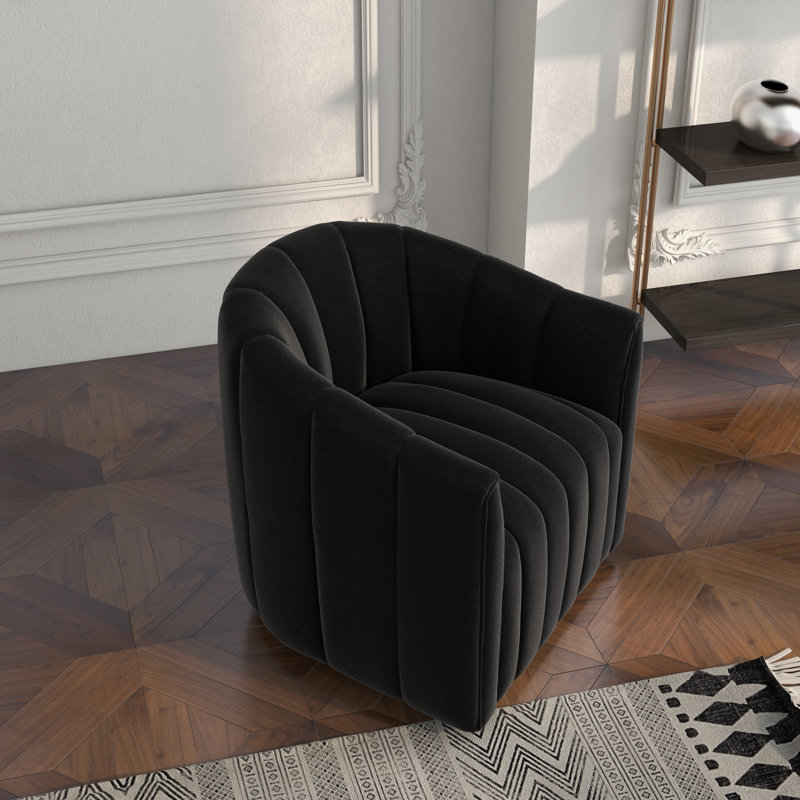 Annelotte Velvet Swivel Barrel Chair, Black