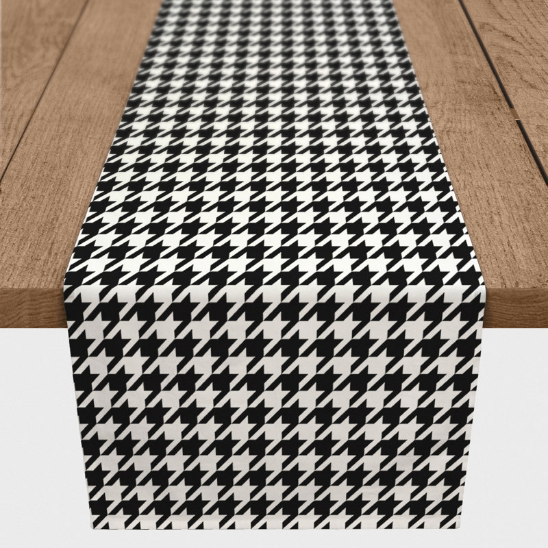 Chemin de table en losanges pointillé Nalston, Noir, 72 po x 16 po, Pied-de-poule