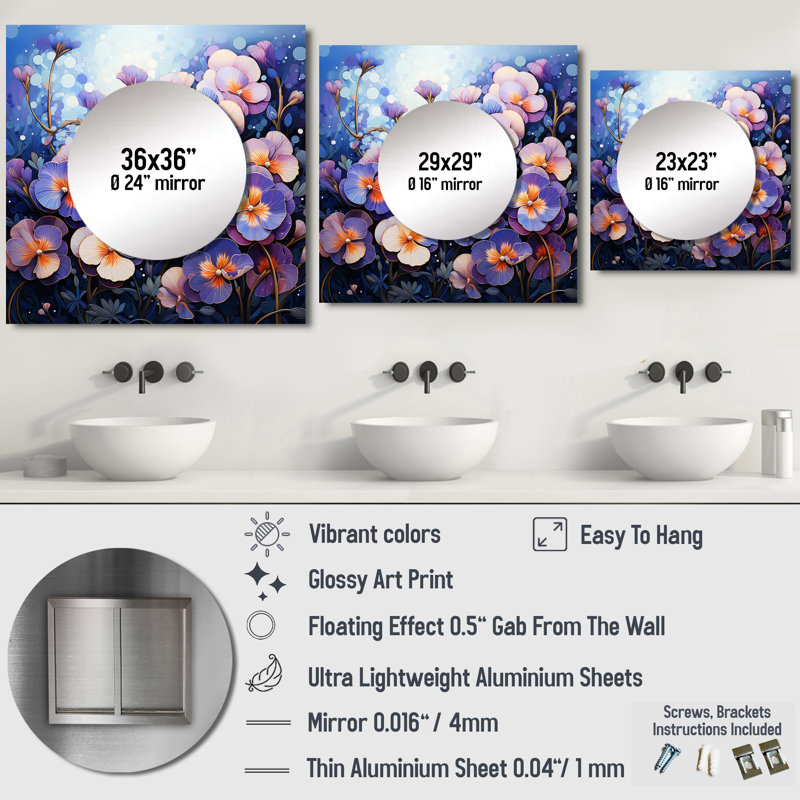 Miroir mural Elmen - Pansies, 29 po x 29 po