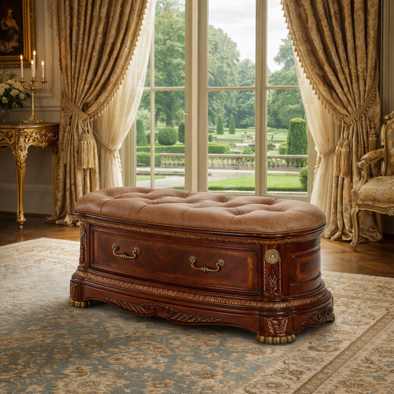 Cortina Honey Walnut Leather Storage Bench