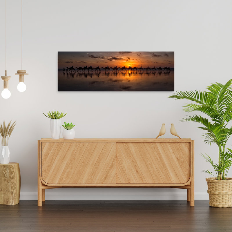 Sunset Camel Caravan by Louise Wolbers - Wrapped Canvas Panoramic Print, 91.44 cm H x 30.48 cm W