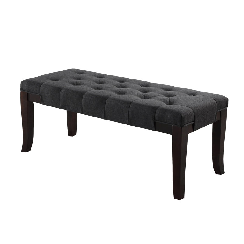 Bench In Gray, Hardwood, Contrasting Fabric Seat, 44"W X 16"D 18.08"H Gray Bench, Hardwood Base And Upholstery,, Gray