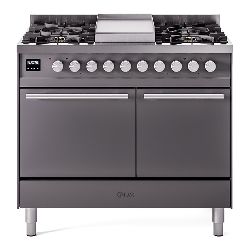 Cuisinière à double carburant 40 po ILVE Professional Plus II, Gaz naturel, Graphite mat / acier inoxydable