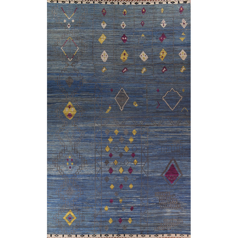 Tapis oriental marocain bleu à motif géométrique bleu 12 x 18