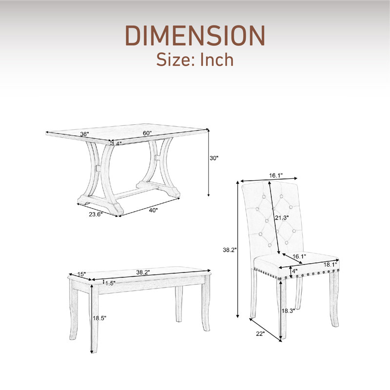 6 - Person Trestle Dining Set, Natural Wood Wash, Natural Wood Wash, Beige/Natural Wood Wash