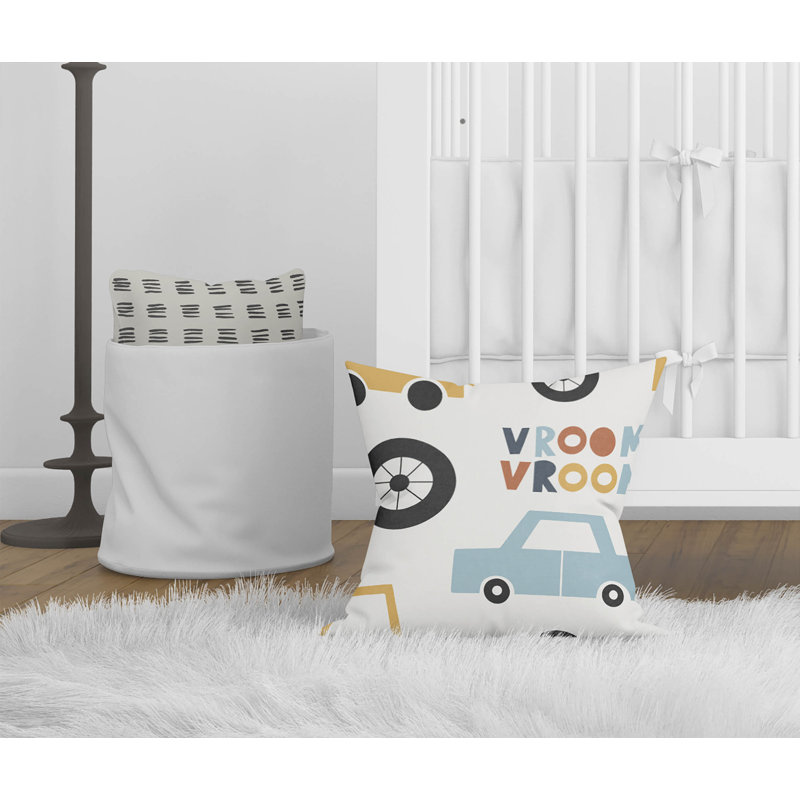 Coussin Vroom, H 20 po x l 20 po, Ivoire / or / orange
