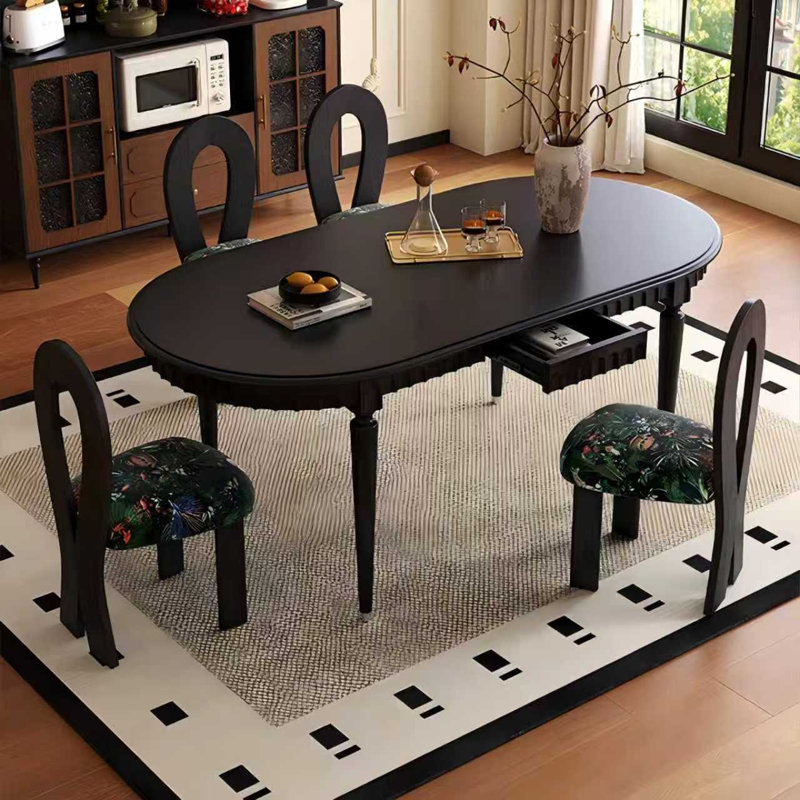 Solid Wood Oak black Dining Table, 29.53"H x 55.12"L x 31.5"W