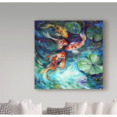 Duniya 'Dancing Colors Koi' Acrylic Painting Print on Wrapped Canvas
