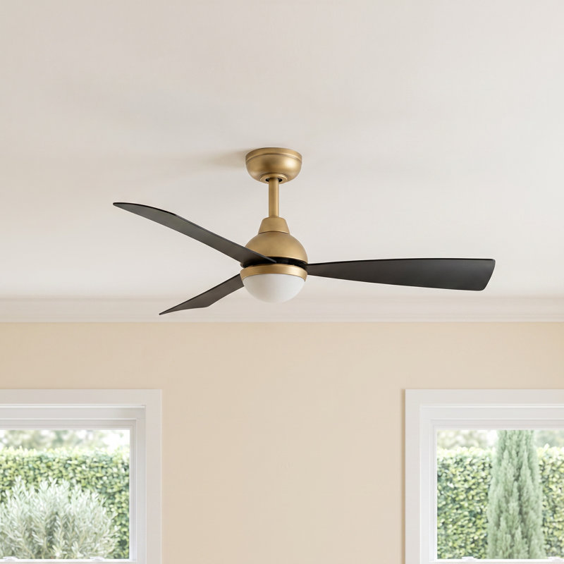Brona Ceiling Fan with LED Lights, Heritage Brass/Matte Black, 44"