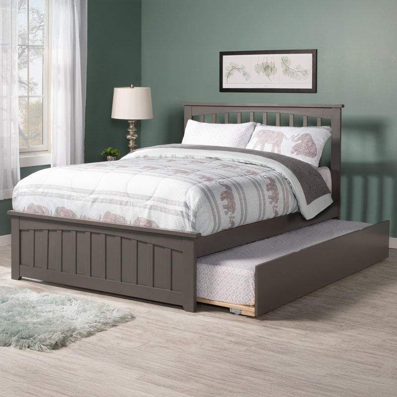 Huntsville Solid Wood Platform Bed with Matching Footboard and Roll Out Trundle, Grey