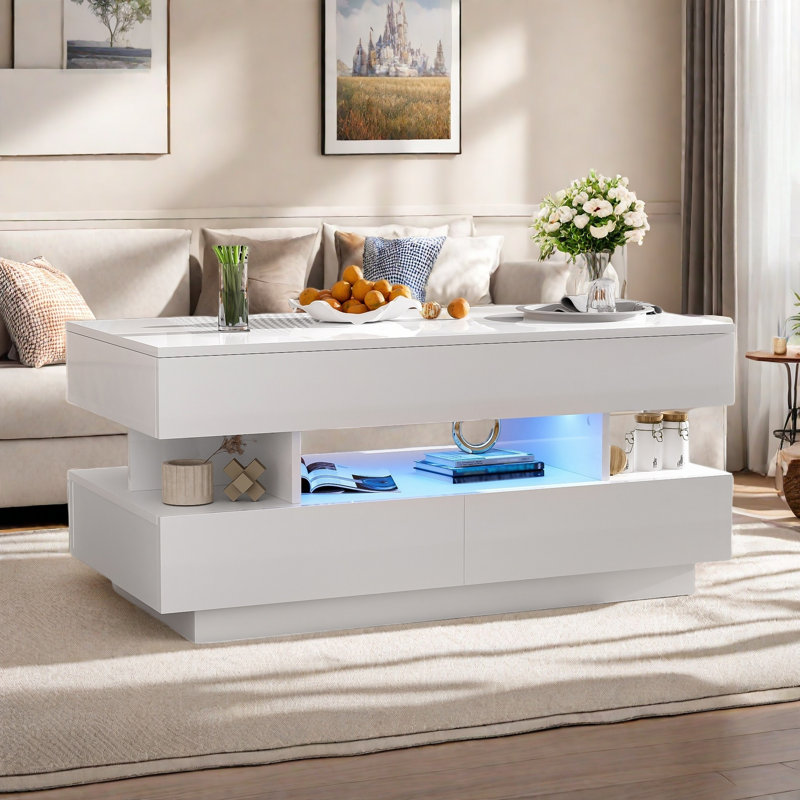 Lift-Top Coffee Table with 2 Drawers, White