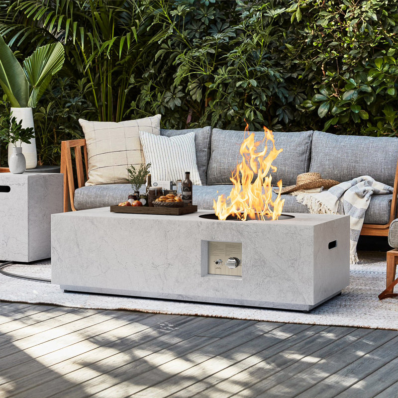 12.6’’ H X 48’’ W Metal Propane Outdoor Gas Fire Pit Table, White