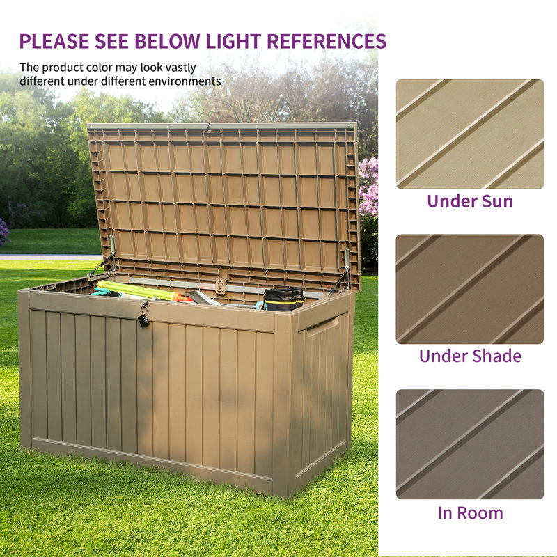 Edrosie Inc 233 Gallons Water Resistant Resin Lockable Deck Box, Beige