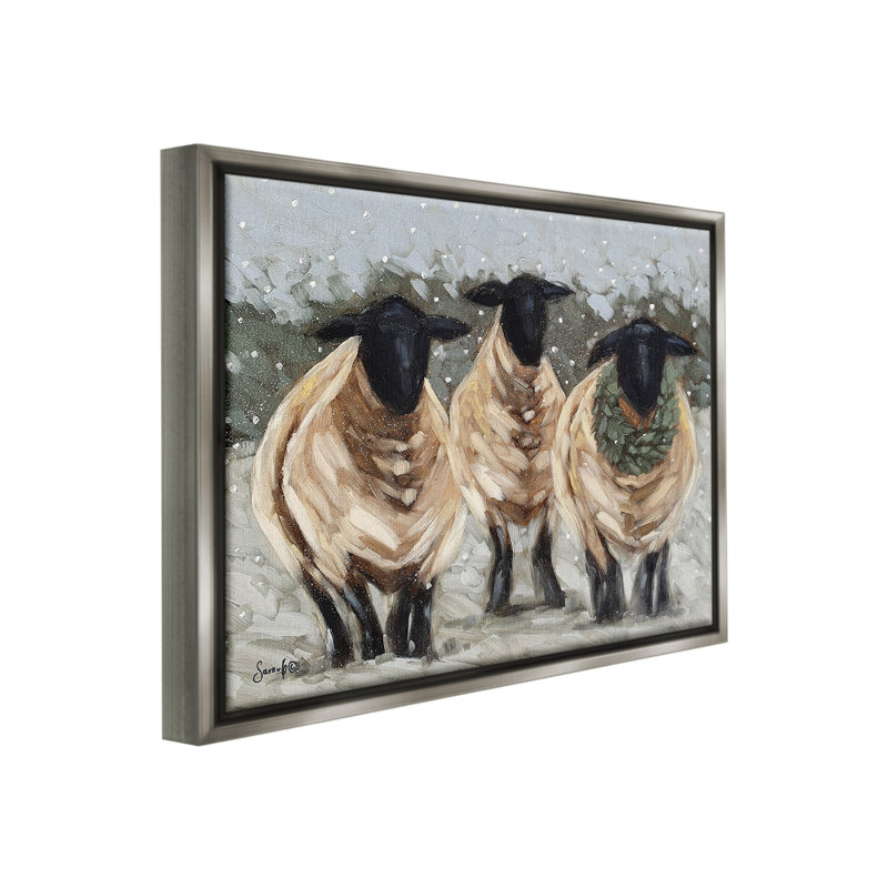 "Sheep In Winter Scene Floater Frame" par Sara G. Designs sur toile, Cadre flottant gris lustré, H 17 po x l 21 po