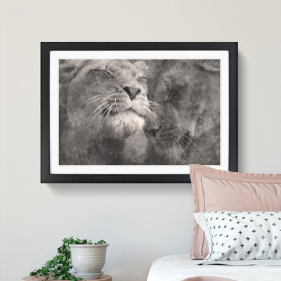 Pair of Loving Lions - Picture Frame Graphic Art Print