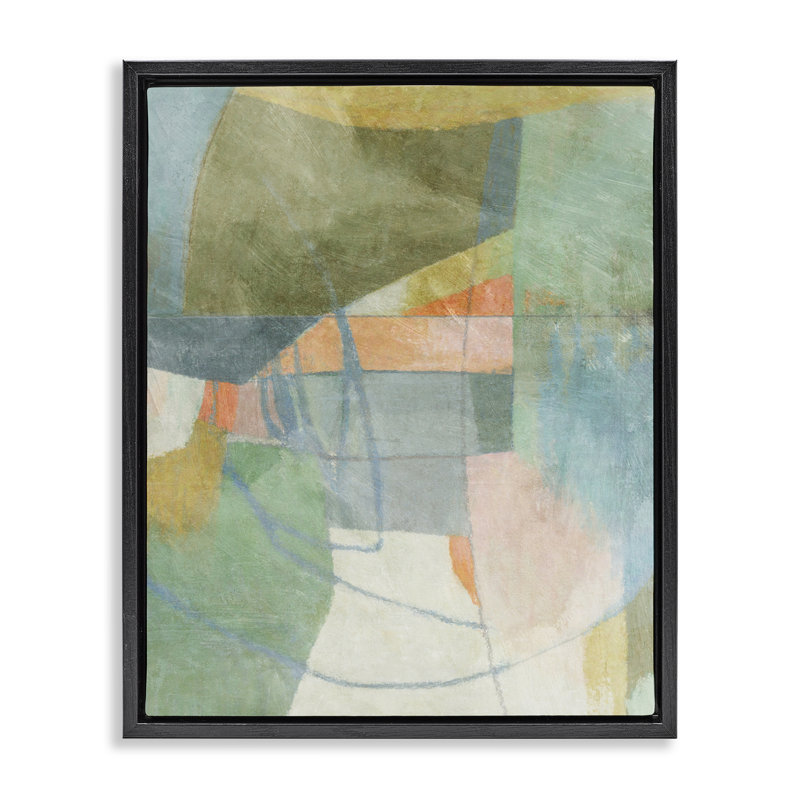 «Pastel & Green Shapes» par Suzanne Nicoll, H 21 po x l 17 po, Cadre flottant noir de jais
