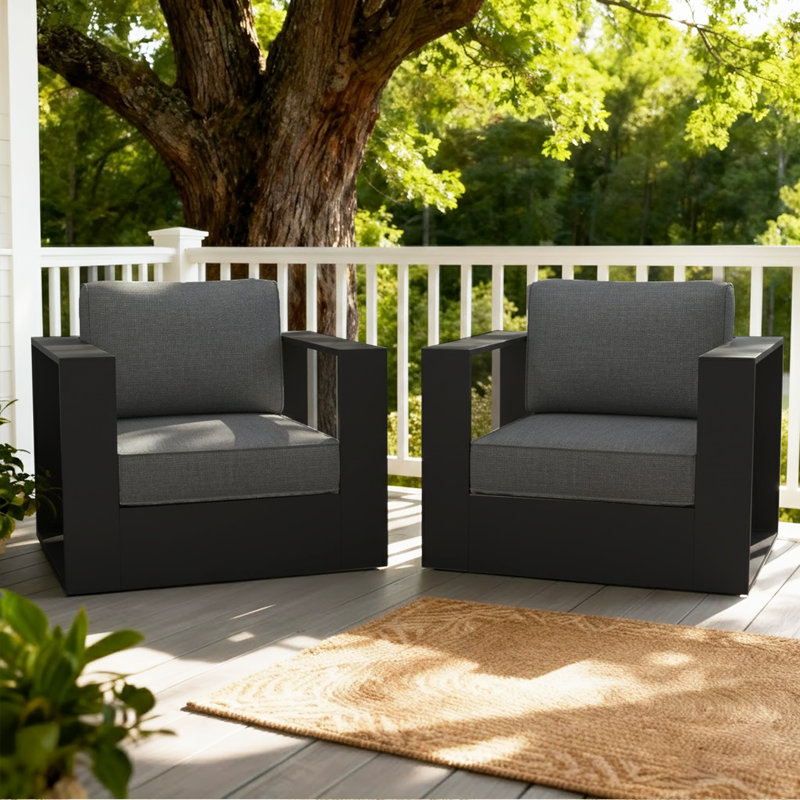 Outdoor Lounge Chair, Dark Grey Cushion/Black Frame