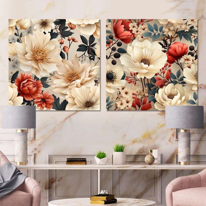 Orona - ensemble de 2 reproductions d'art sur toile florales, Toile tendue, H 30 po x l 61 po x P 1 po