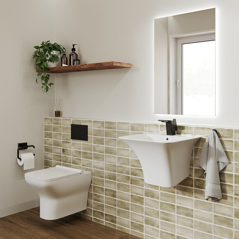 Lavabo de salle de bain mural rectangulaire en céramique avec trop-plein Carre